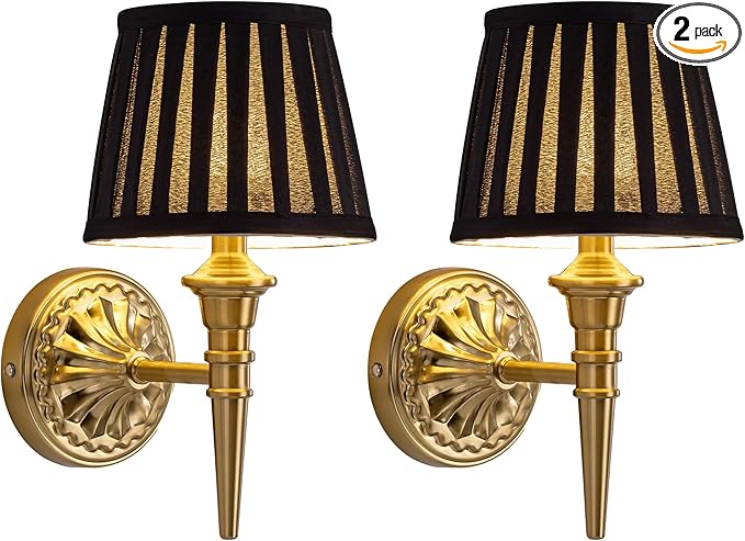 KDG Cordless Wall Sconces Set of 2, Small Wireless 5200mAh Rechargeable Battery Fabric LED Wall Lamps, Portables Lightings for Wall Painting, Living Room, Bedroom, Hallway, Gifts (Black Lampshde)