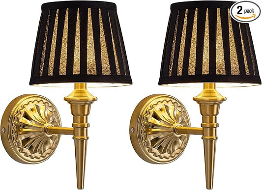 KDG Cordless Wall Sconces Set of 2, Small Wireless 5200mAh Rechargeable Battery Fabric LED Wall Lamps, Portables Lightings for Wall Painting, Living Room, Bedroom, Hallway, Gifts (Black Lampshde)