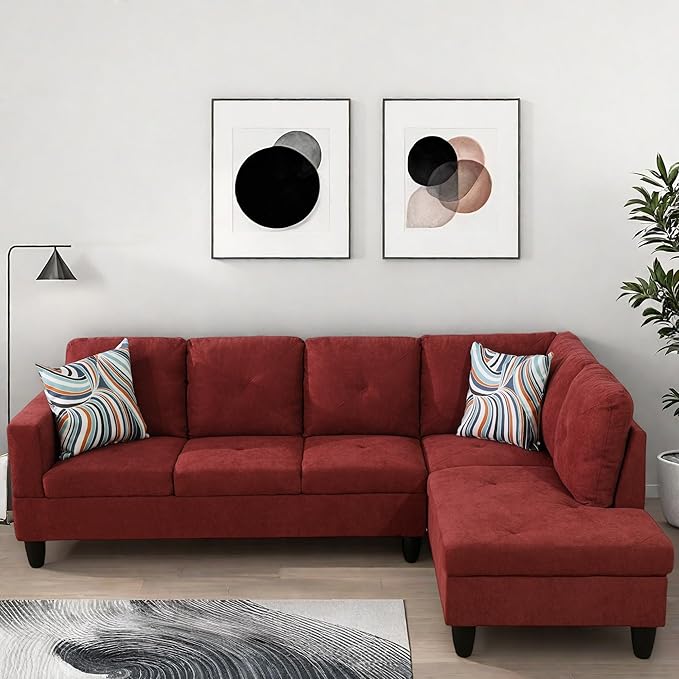 L Shaped Couch, Modular Sectional Sofa with Chaise, Modern Modular Sofas Furniture Sofa Couches for Living Room/Apartment/Office/Bedroom, Red