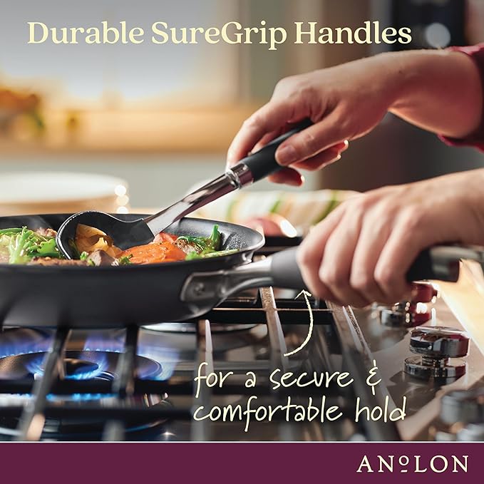 Anolon Advanced Home Hard Anodized Nonstick Frying Pan, 14.5 Inch – Large Skillet with Helper Handle, 14 Inch Nonstick Frying Pan, Durable Cookware - Moonstone
