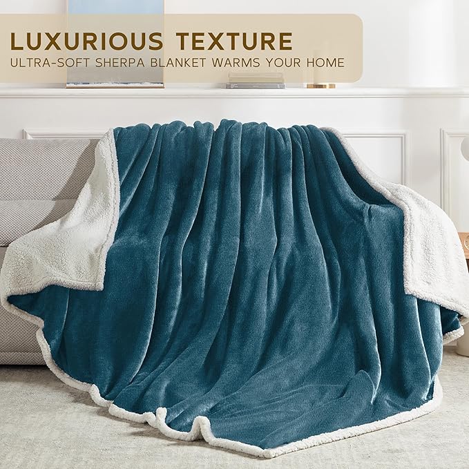 BEAUTEX Sherpa Fleece Throw Blankets, Soft Fluffy Flannel Plush Blanket and Throw, Fuzzy Cozy Cuddle Blankets for Couch Bed Sofa Adults (50" x 60", Dusty Blue)