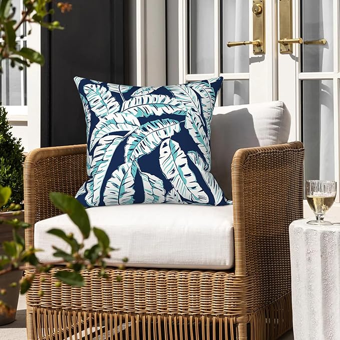 LVTXIII Outdoor Throw Pillow Covers 16 x 16 Inch, Covers ONLY Modern Cute Pattern Decorative Square Toss Pillow Case Pack of 2 for Home Patio Garden Sofa Bed Furniture, Baltic Palms White