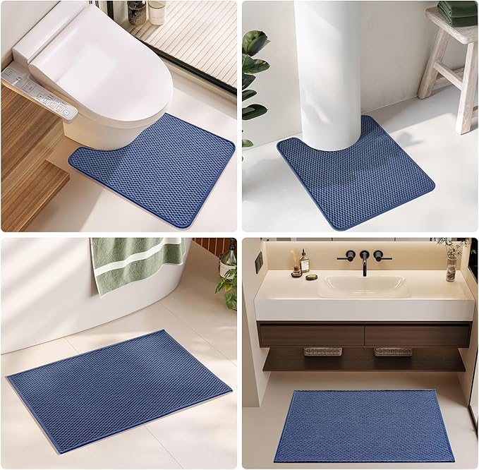 Bathroom Runner Rugs, Long Bath Mat Runner Washable Thin Quick Dry Low Pile Bathroom Runner Rugs Non Slip, Navy Blue 24"x70"