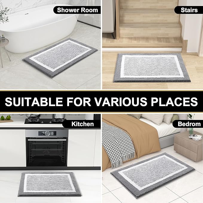 OLANLY Bathroom Rugs 24x16, Extra Soft and Absorbent Microfiber Bath Mat, Non-Slip, Machine Washable, Quick Dry Shaggy Bath Carpet, Suitable for Bathroom Floor, Tub, Shower (Small, Grey)