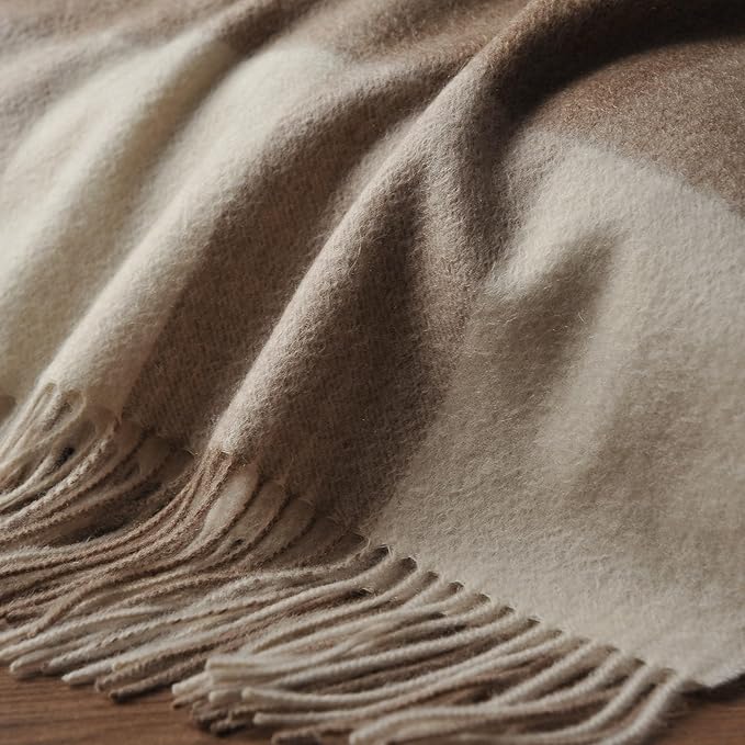 EP Mode 100% Pure Cashmere Throw Blanket for Sofa, Classic Design with Gift Box (Neutral Checkered)