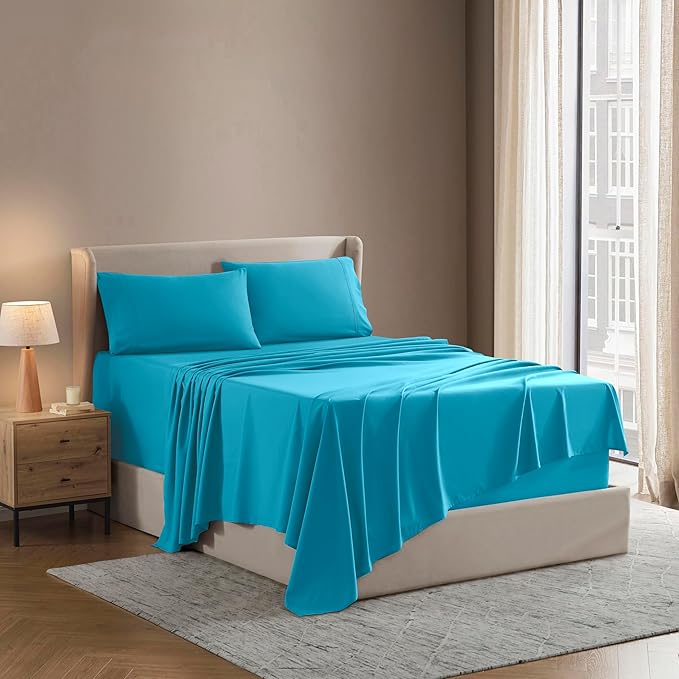 Nestl Full XL Sheet Set - Luxury 1800 Ultra-Soft Microfiber Full Extra Long Bed Sheets - Double Brushed - Deep Pockets - Easy Fit - 4 Piece Set - Bedding Sheets & Pillowcases (Full XL, Bright Blue)
