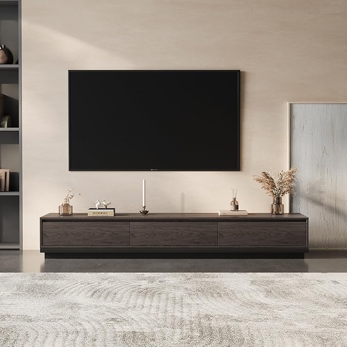 Mid-Century Modern Expandable TV Stand with 3 Drawers – Adjustable Entertainment Center for Living Room & Bedroom (79" to 130"), Stylish Black Walnut Media Console