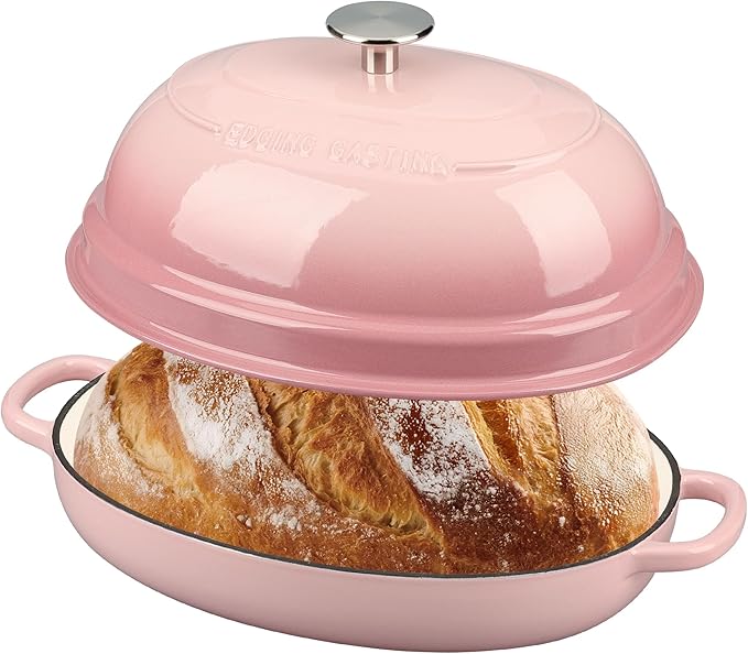 Enameled Oval Cast Iron Dutch Oven Pot with Lid, Bread Dutch Oven for Sourdough Bread Baking, 6QT, Pink