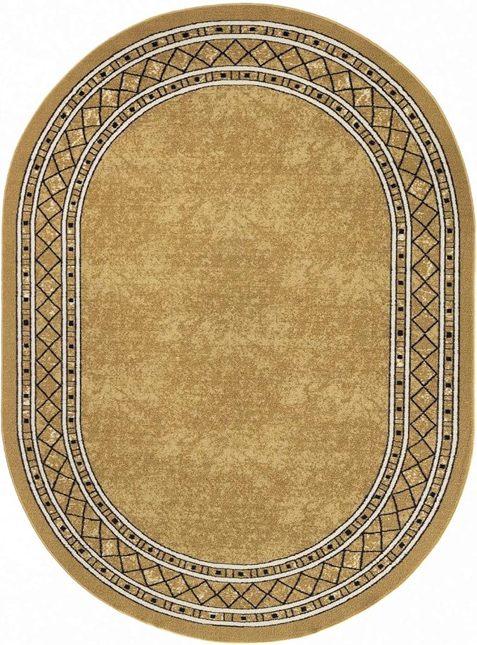 Antep Rugs Alfombras Modern Bordered 5x7 Non-Skid (Non-Slip) Low Profile Pile Rubber Backing Indoor Area Rugs (Brown, 5' x 7' Oval)