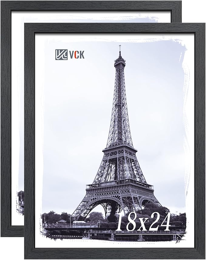 VCK 18x24 Poster Frame Set of 2 - Black, Textured Exclusive Solid Wood Picture Frames with Polished Plexiglass