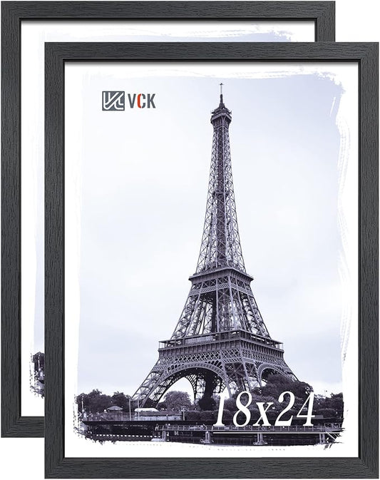VCK 18x24 Poster Frame Set of 2 - Black, Textured Exclusive Solid Wood Picture Frames with Polished Plexiglass