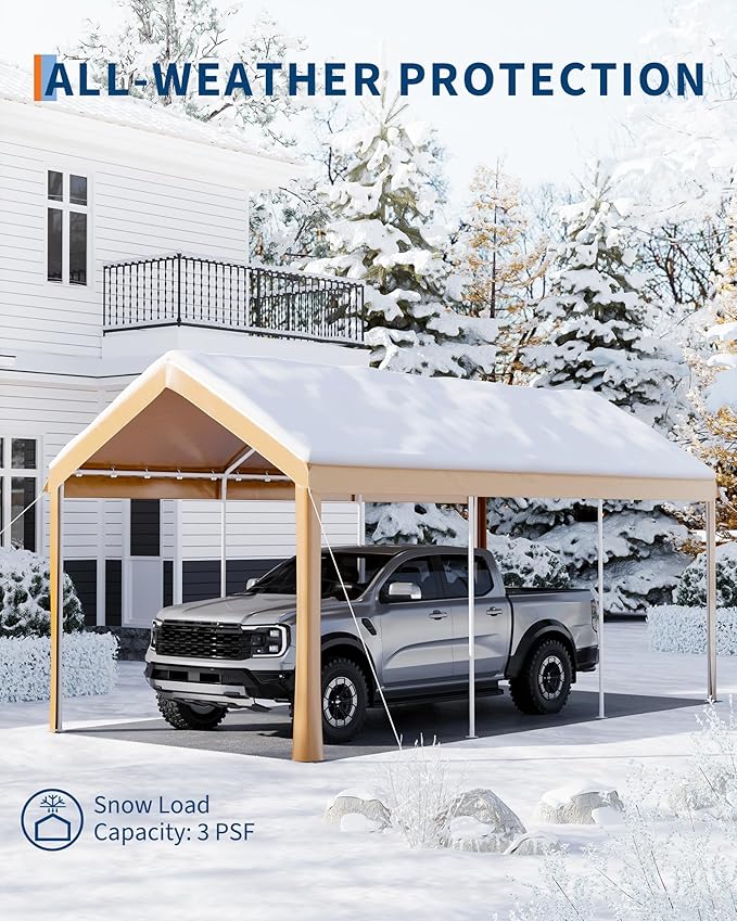 10x20ft Metal Carport Garage with PE Fabric and Galvanized Steel Frame Leg Wrap Carport for Outdoor Shelter for Cars, Trucks and Boats - Yellow