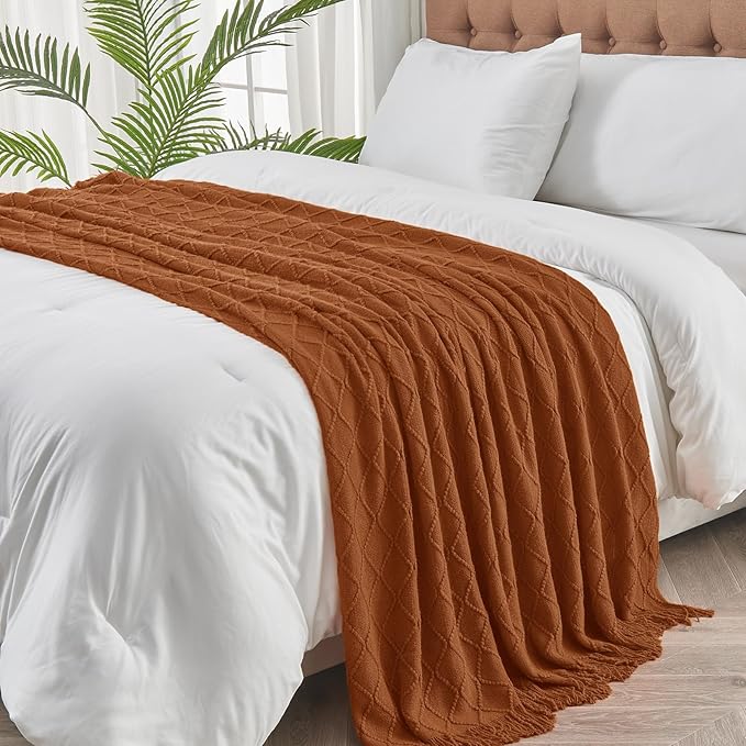 inhand Knitted Throw Blanket for Couch and Bed, Soft Living Room Home Decor Knitted Blanket with Tassel, Outdoor Lightweight Breathable Summer Blanket, Farmhouse Warm Woven Decorative, 50"x60"