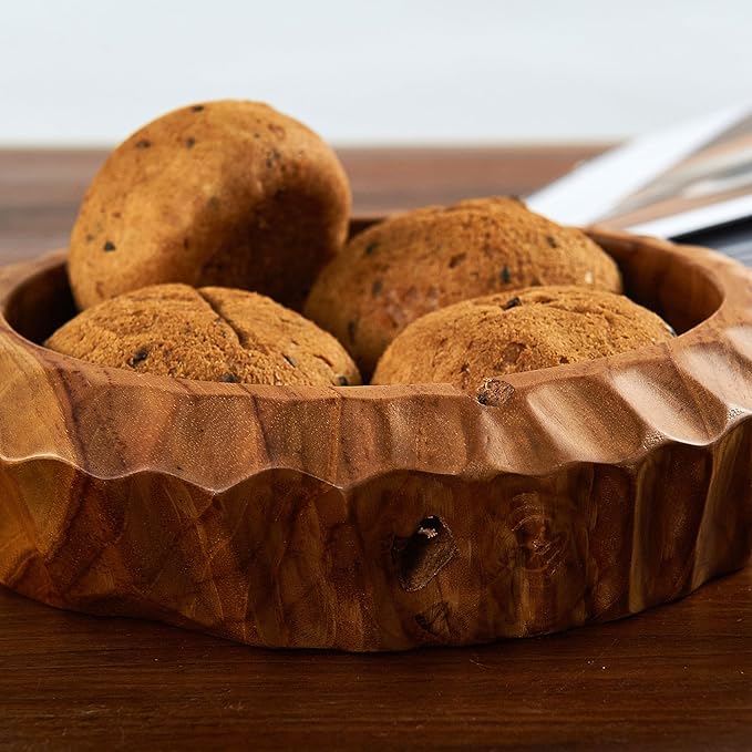 Teak Handcrafted Wooden Bowls Natural Wood Round Utility Bowl 7.9" W Handmade Rustic Serving Platter Fruit Snack Holder for Entry Table Vintage Artworks Dining Room Home Décor