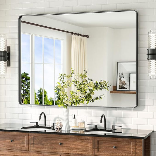 TETOTE 48 x 36 Black Mirror Large Matte Black Bathroom Mirror, Tempered Glass, Wall Mounted for Bathroom, Entryway, Bedroom, Living Room(Horizontal/Vertical)