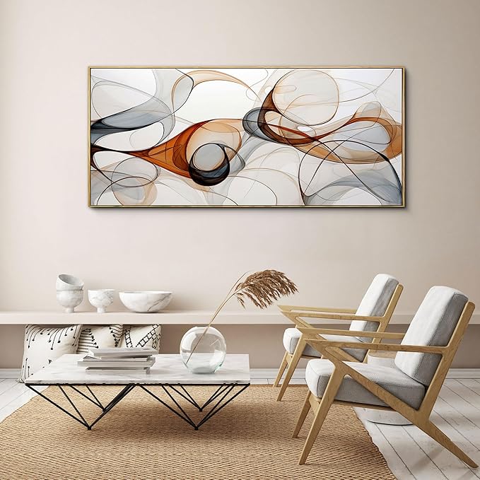 KLAKLA Modern Abstract Frame Wall for Living Room Gray and Brown Designs Colorful Curves and Translucent Medium Office Wall Decor Picture Artwork for walls - 70x31 Inches