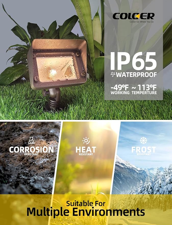 COLOER Brass Rectangular Flood Lights 10-Pack with 4W 2700K LED G4 Bulb, 12V Low Voltage Landscape Floodlights for Outside, Outdoor Wall Lights Illuminating Signs, Walls and Plant Material