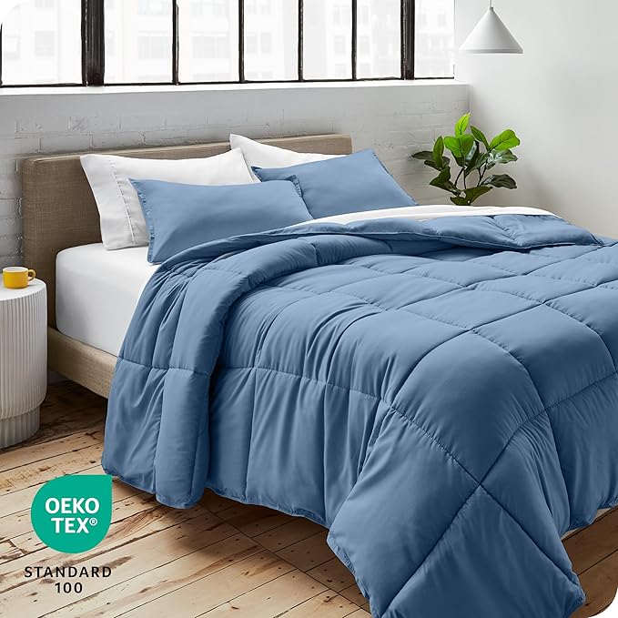 Bare Home Comforter Set - Queen Size - Ultra-Soft - Goose Down Alternative - Premium 1800 Series - All Season Warmth (Queen, Coronet Blue)