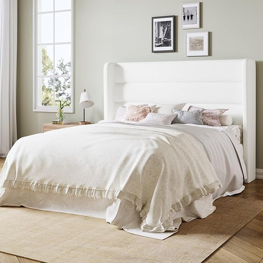 Allewie Full Size Platform Bed Frame with Velvet Upholstered Wingback Headboard, No Box Spring Needed, Under Bed Storage Space, Strong Wooden Slats, Modern Mattress Foundation, Easy Assembly, White