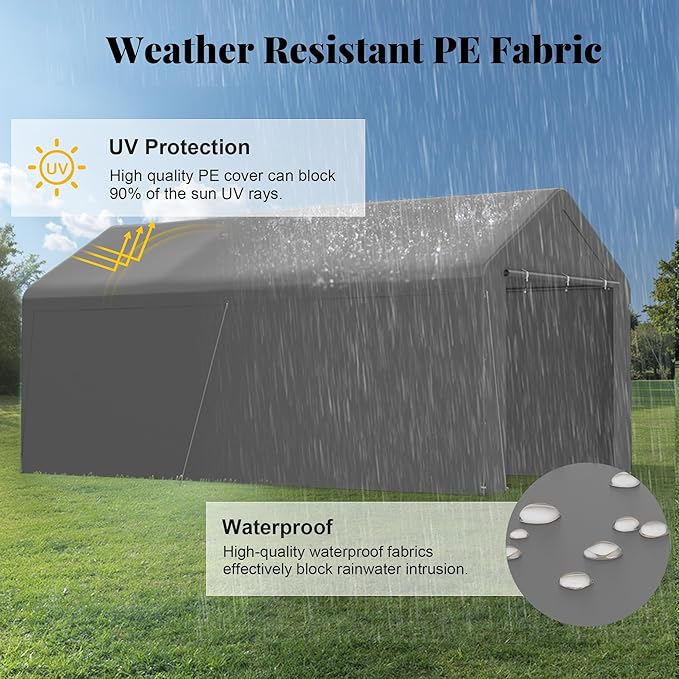 GOJOOASIS 10x20 Carport Heavy Duty Portable Garage Shelter Metal Car Canopy Tent with UV-Resistant & Weatherproof Top Cover for RV & Vehicles (Gray, 10x20 with sidewalls)