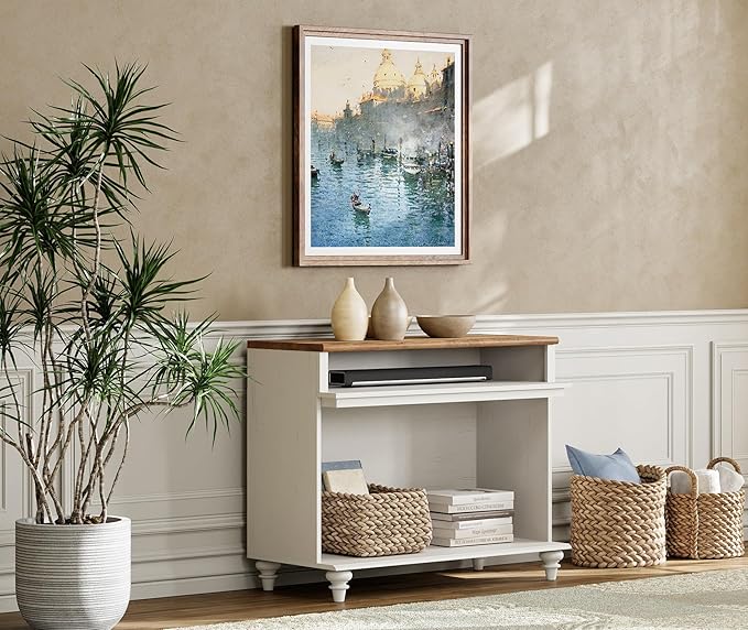 WAMPAT TV Stand for 43 Inch TV, Small Media Console Table Storage Cabinet for Living Room, Wood End Table with Storage Shelf, White