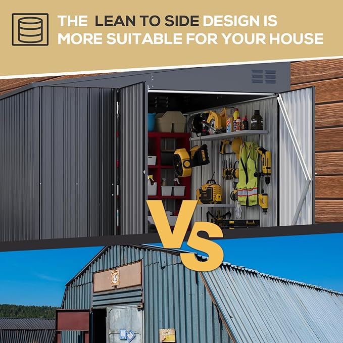 AECOJOY Shed Lean to Storage Shed, Large Outdoor 8' x 10' Metal Wall Side Bike Shed & Outdoor Storage, Garden Storage Cabinet for Backayrd, Patio and Outdoor Use in Dark Grey