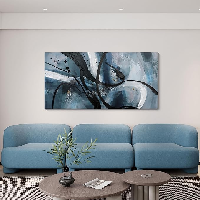 Abstract Canvas Wall Art Black And White Graffiti Lines Simple Art Modern Abstract Artwork Canvas Prints Canvas Picture Contemporary Wall Art Bedroom Living Room Office Decoration Framed 24x48 Inch