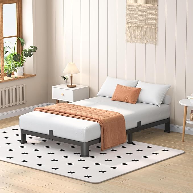 4 Inch Twin Heavy Duty 3500 lbs Bed Frame with Round-Corner Legs & Anti-Squeak Design – Quick Assembly Metal Platform, No Box Spring Needed