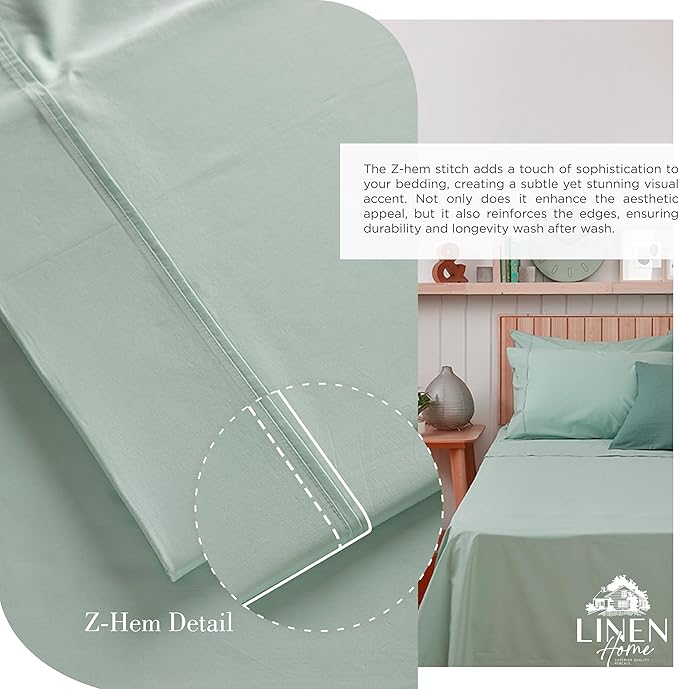 Linen Home 100% Cotton Percale Sheets California King Size, Pastel Turk, Deep Pocket, 4 Pieces Set - 1 Flat, 1 Deep Pocket Fitted Sheet and 2 Pillowcases, Crisp Cool and Strong Bed Linen