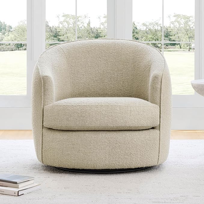 CHITA Swivel Barrel Chair, Modern Comfy FSC Certified Upholstered Faux Leather Accent Chair for Living Room, Fully Assembled, Oatmeal