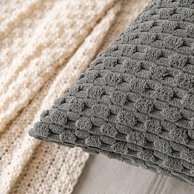 MIULEE Throw Pillow Covers Soft Corduroy Decorative Set of 2 Boho Striped Pillow Covers Pillowcases Farmhouse Home Decor for Couch Bed Sofa Living Room 18x18 Inch Dark Grey