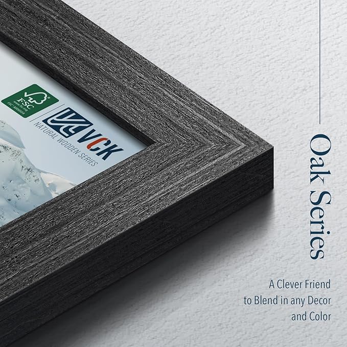 VCK 8.5x11 Black Oak Picture Frames 3 Pack, High-End Wood Wide Border Poster Frame,Tabletop & Wall Hanging, Multi-Directional Display Family Photos, Office Prints, Studio/Gallery/Home Artwork