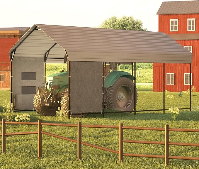 10'x20'x10' Heavy Duty Metal Carport, Steel Carports with Galvanized Steel Frame and Roof, Metal Carport Shelter for Boats, SUVs and Trucks