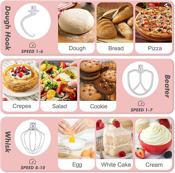 Kitchen in the Box Stand Mixer, 3.5 QT Small Electric Kitchen Mixer, 10-Speed Portable Lightweight Food Mixer with Stainless Steel Bowl, Egg Whisk, Dough Hook, Beater (Light Pink)