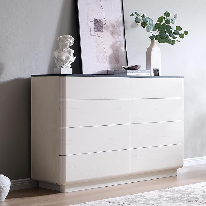 8 Drawer Dresser for Bedroom, 52 Inch Wide Modern Chest of Drawers, Push-to-Open Wood Storgae Organizer with Large Drawers for Bedroom, Living Room, Hallway, Off White