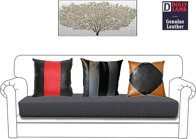 D DOLLY LAMB Lambskin Leather Pillow Cover - Sofa Cushion Case - Decorative Throw Covers for Living Room & Bedroom, 14x14 Inches - Camel Black Pack of 1
