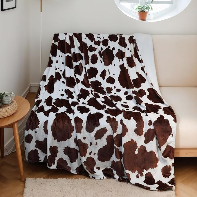 Cow Print Fluffy Cozy Blanket for Bed-Black and White,Super Soft Throw Blanket for Couch-Cow Print Birthday Gift for Women Large Size 60×80 inches