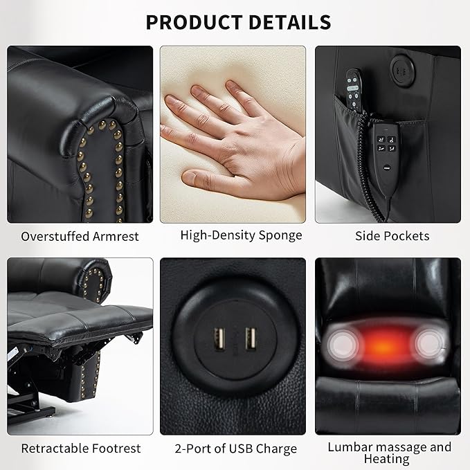 Recliner Chairs for Adults, Oversized Bedroom Chair with Massage, Sofa Chair Home Theater Seating with Lumbar Support, Comfortable Lift Chair for Elderly, Glider Nursery Chair for Living Room