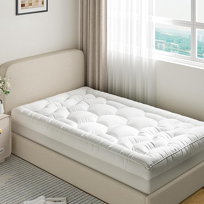 EnHomee Twin XL Mattress Topper 3Inch Fluffy Extra Thick Soft Mattress Topper with 1000GSM Overfilled, Relief Back Pain, Breathable & Skin-Friendly, 8-21 in Deep Elastic Pocket