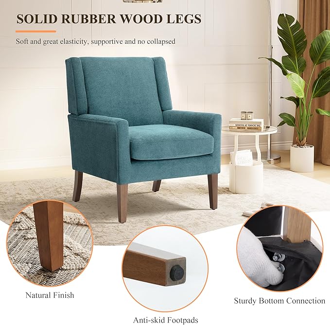 Accent Chairs for Living Room, Mid-Century Wooden Fabric Living Room Chairs, Arm Chair, Side Chairs for Living Room, Bedroom, Reading Nook