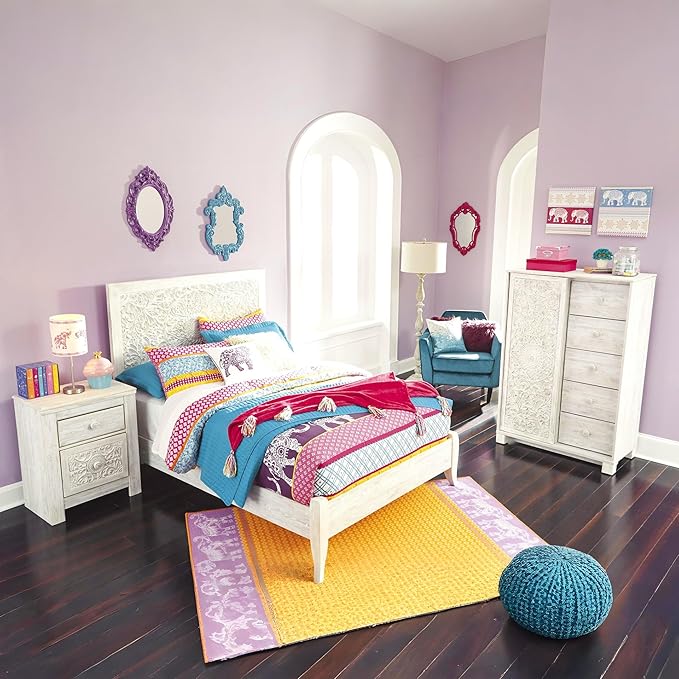 Signature Design by Ashley Paxberry Traditional Adjustable Full Panel Bed, Foundation or Box Spring Needed, White