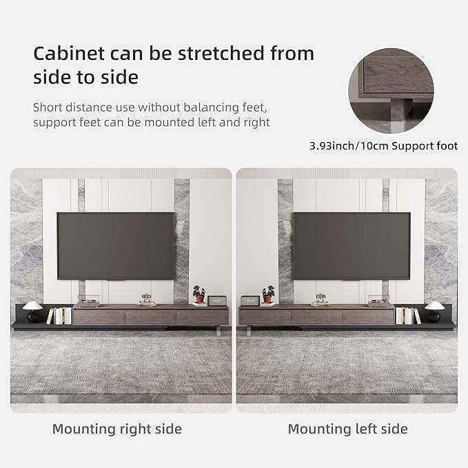 Mid-Century Modern Extendable TV Stand with Ample Storage for Living Room – Adjustable TV Cabinet from 78.7" to 130", 3-Drawer Entertainment Center, Black Walnut