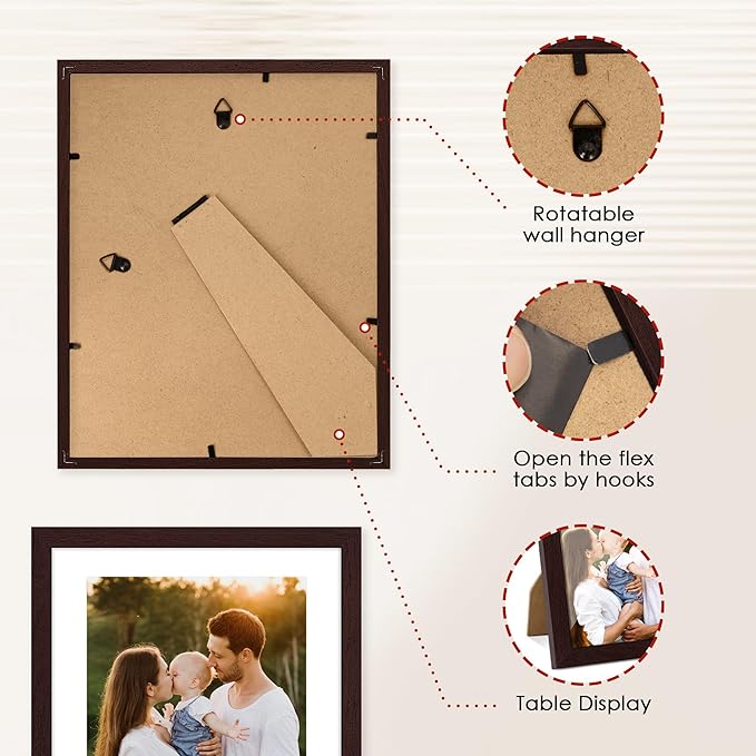 FIXSMITH Brown 8x10 Picture Frame Set of 2, Collage for Tabletop or Wall Display