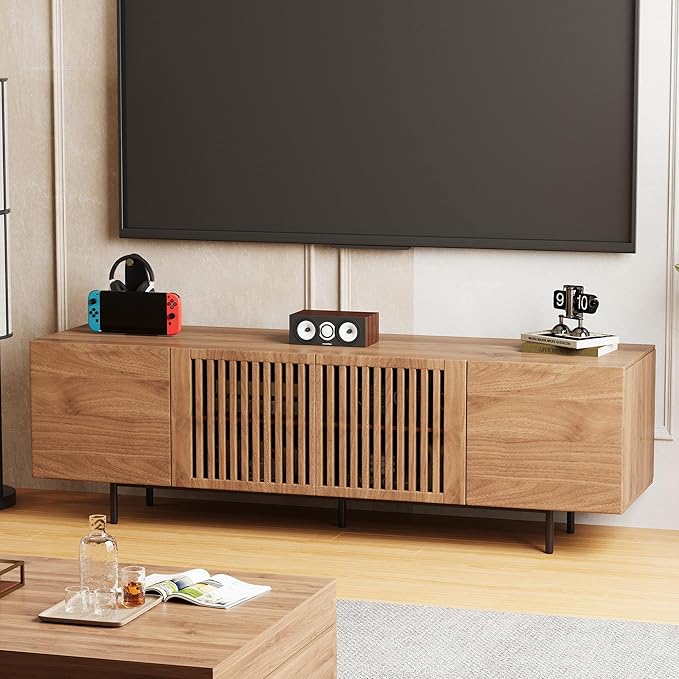 Modern TV Cabinet for 70-inch TV, TV Table with Large Storage Space, TV Cabinet Media Console for Living Room and Bedroom, 180 cm, Walnut Color (70.87“)