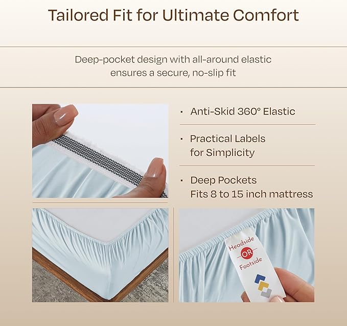 California Design Den Split Top King Sheets Sets For Adjustable Bed - Luxury Hotel 800 Thread Count Sateen, Natural 100% Cotton Cooling Sheets, Durable Deep Pockets with Anti-Skid Elastic - Light Blue