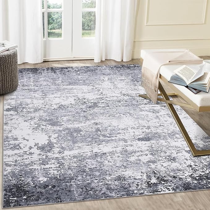 Modern Abstract Rug 3x5 Washable Rug Non Slip Stain Resistant Rug for Bedroom Living Room Non Shedding Low Pile Indoor Floor Cover, Light Grey