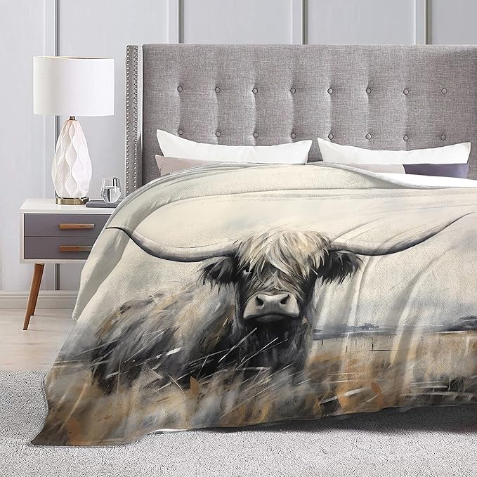 Highland Cow Throw Blanket - Farm Animal Gifts and Decor - Soft, Warm, Cozy Fleece for Couch, Sofa, Bed - 60"x50"
