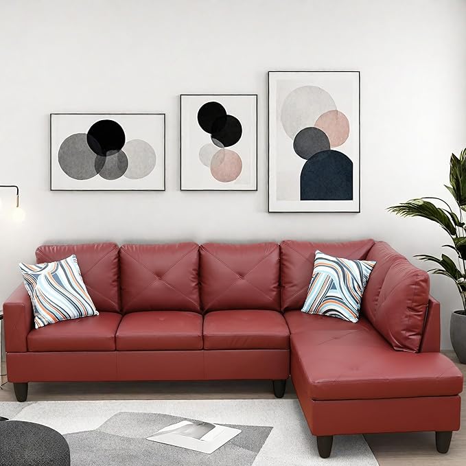 L Shaped Couch, Modular Sectional Sofa with Chaise, Modern Modular Sofas Furniture Sofa Couches for Living Room/Apartment/Office/Bedroom, Red