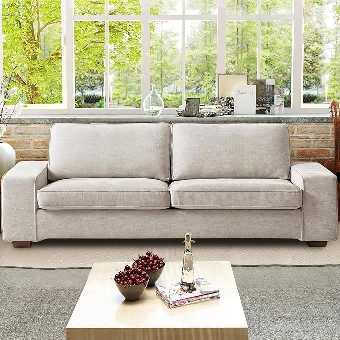 EASELAND 89" Modern Sofa Couch for Living Room, Chenille Sofa Couch with Wide Armrest,3 Seater Deep Seats Loveseat with Removable Cover Easy to Install(Beige)