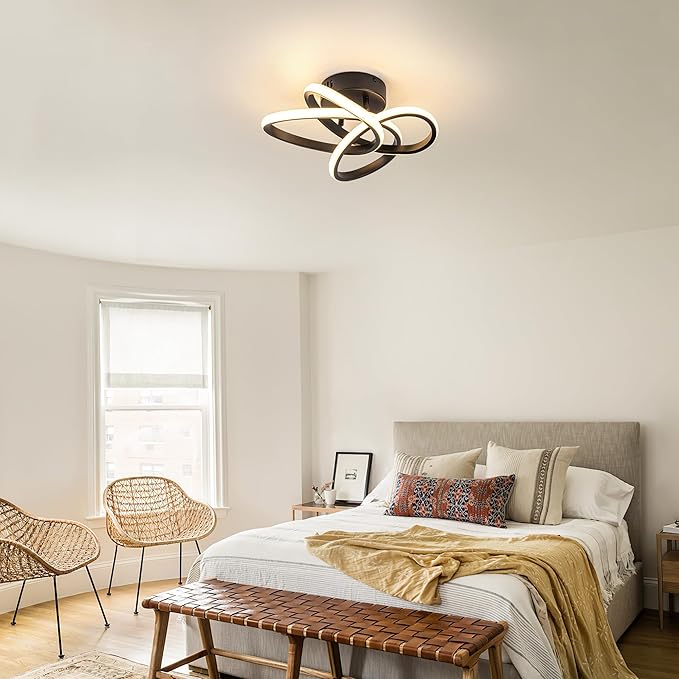 Modern Ceiling Light, 36W LED Dimmable Ceiling Light with Remote Control, 3000-6000K Color Temperature Changing, Balck Small Chandelier for Bedroom, Entryway, Hallway, Kitchen